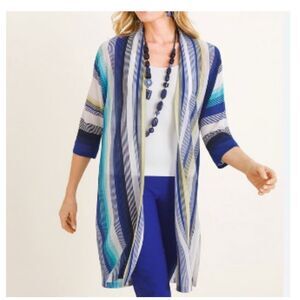 CHICO'S size 3 XL Blue Lightweight Knit Open Front Duster Cardigan